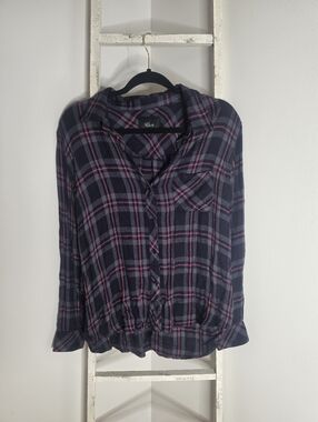 Rails Women's Large hunter Plaid Coral Rose Button Down Long Sleeve Top